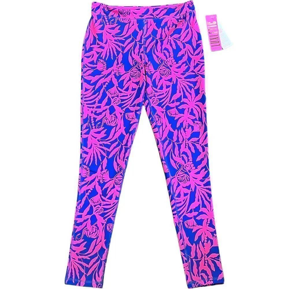 NWT! Lilly Pulitzer Girl's Pink Blue Mini Weekender Leggings Up Size XL 12-14
